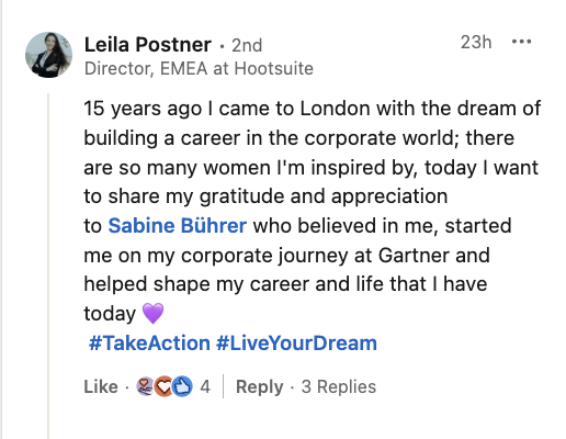 Esempio di commento di linkedin con un hashtag relevante