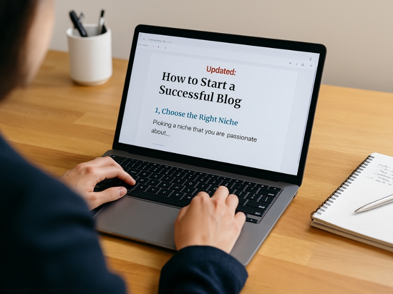 Vermarkter überprüft und aktualisiert einen älteren Blog -Beitrag für Frische