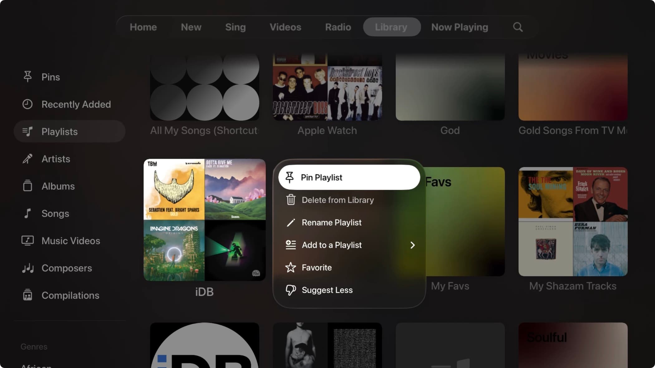 Pin playlist in Music app on Apple TV