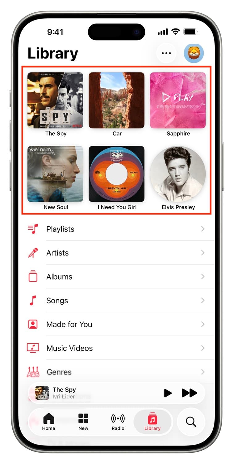 Pinned songs in Music app on iPhone