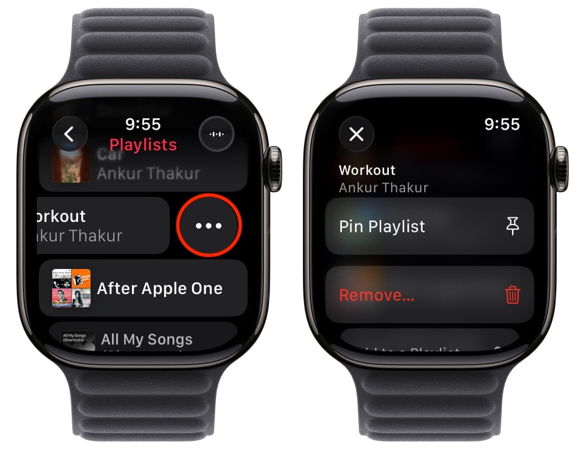 Pinning a playlist in Music app on Apple Watch