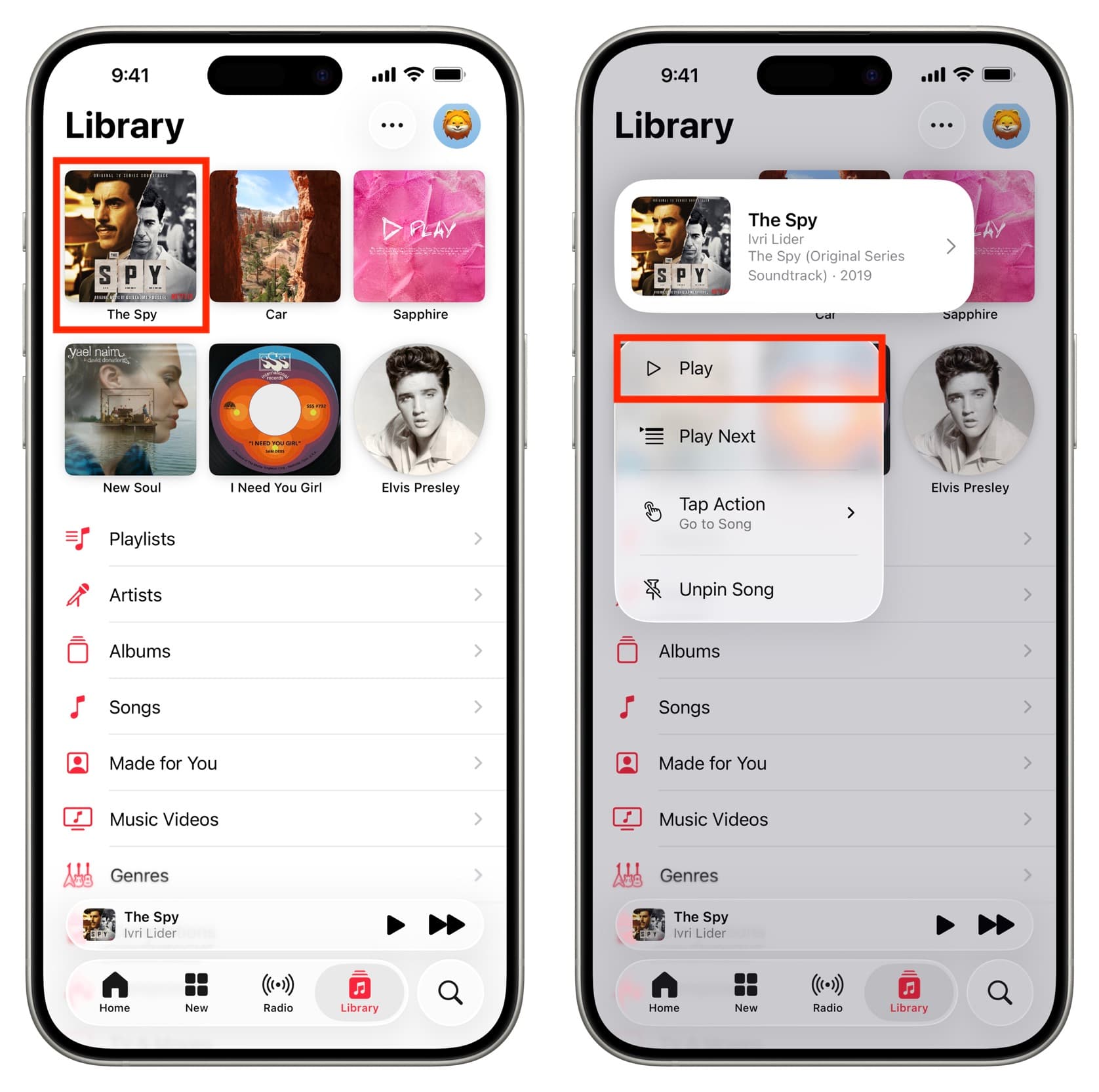 Playing pinned song on iPhone