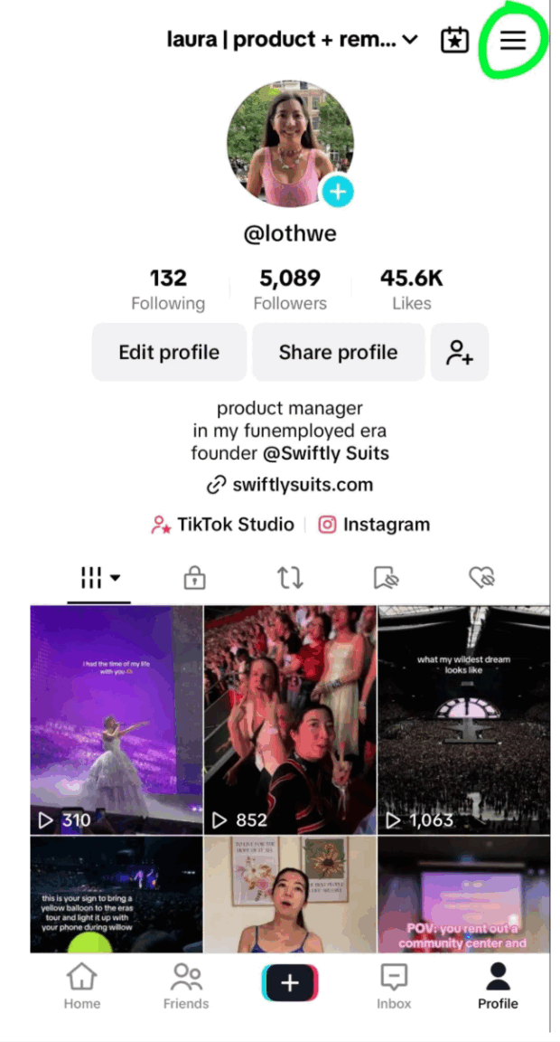 Account TikTok selezionare profilo in basso a destra
