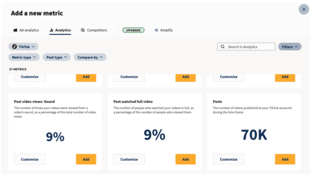 Hootsuite Aggiungi una nuova metrica in Analytics