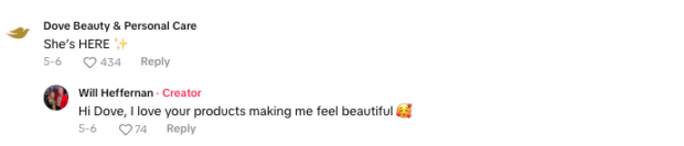 Kommentar de la Marque Dove Sur Une Publikation Tiktok