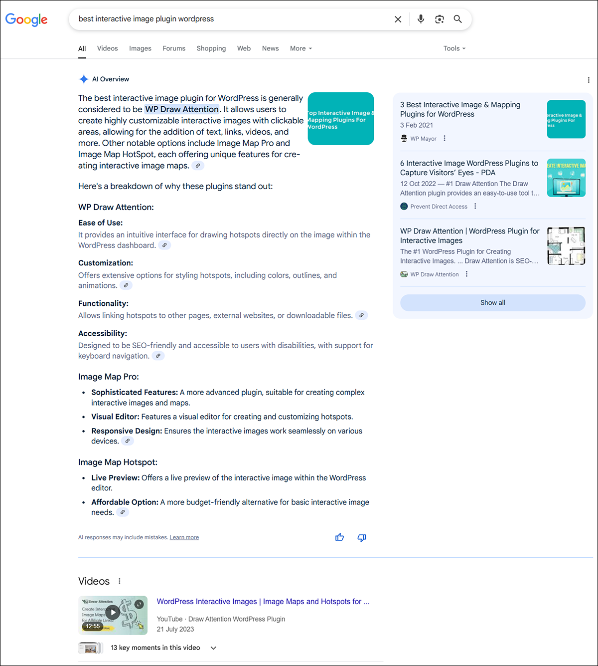 Google -Suchergebnisse liefern den Benutzern Informationen zu den besten interaktiven Bild -Plugins für WordPress.