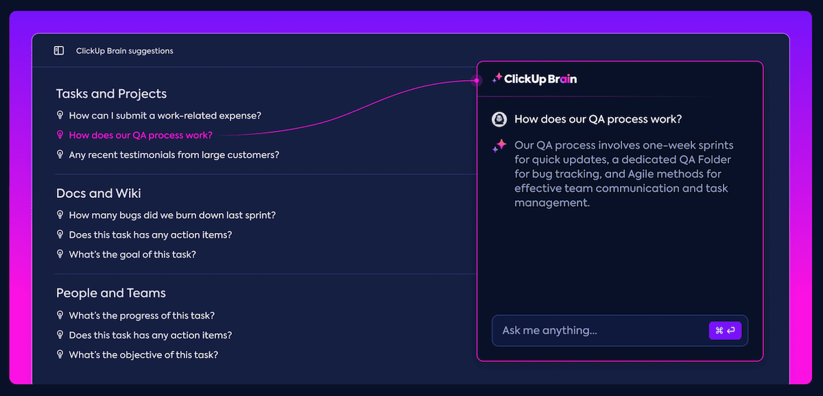 Der Clickup Brain Knowledge Manager.