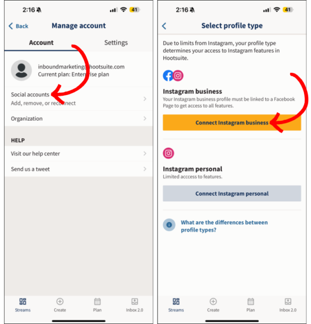 Gestisci i tuoi Account Social E Collega IL Profilo Instagram Business Con Hootsuite Mobile