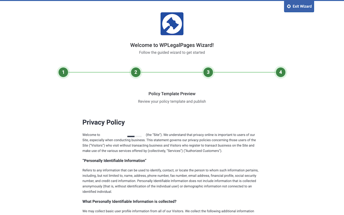 Eine von der WPLP Compliance -Plattform erzeugte Datenschutzrichtlinie.