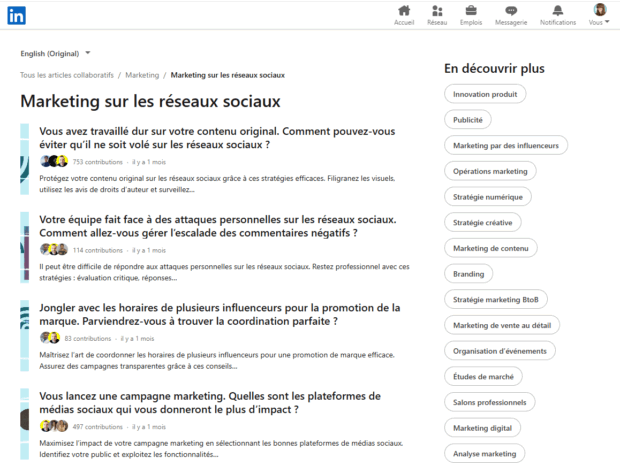 LISTE D'OTCLICles Collaboratifs Sur Le Thème du Marketing Sur Les Réseaux Sociaux Publiés Sur LinkedIn