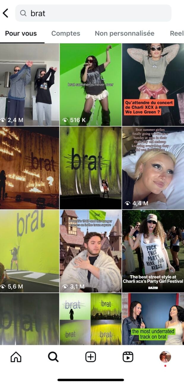 Page de résultats pour le mot clé brat sur Instagram Posts Surfant sur la tendance