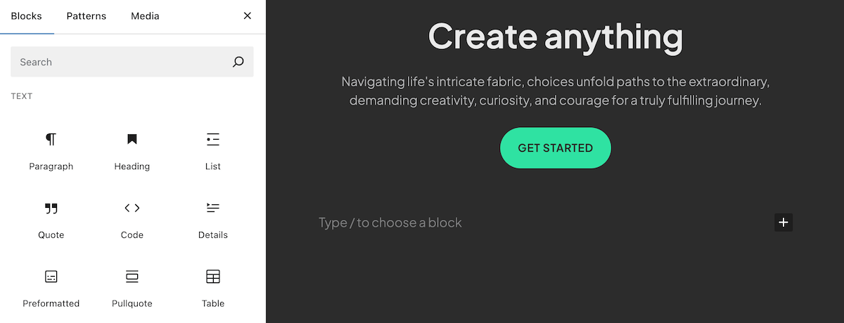 Adding a new Block or pattern to a WordPress site.