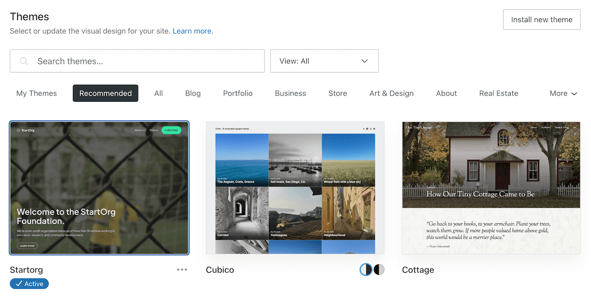 A selection of premium themes from WordPress.com.