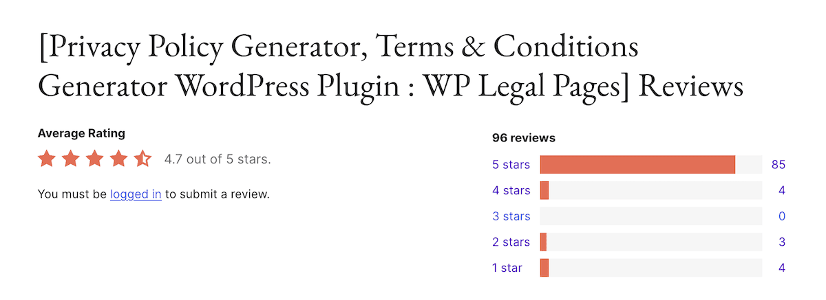 Die WordPress.org Reviews und Bewertungen für die WPLP Compliance -Plattform.