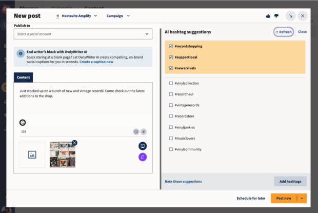 SUGENCIAS DE Hashtags de ia Para Nuevas Publicaciones de Hootsuite