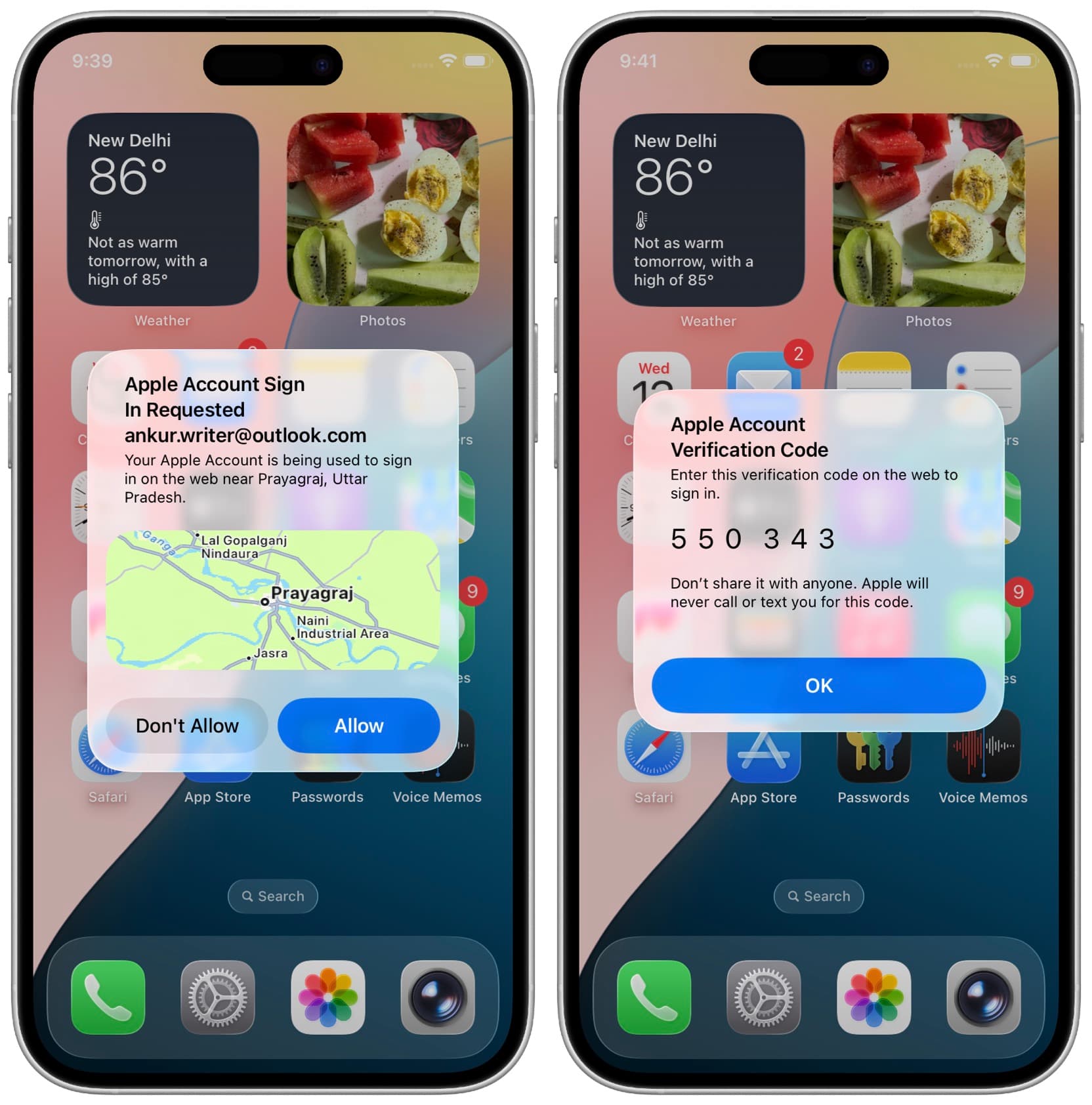 Apple Account 6 -Ziffern -Verifizierungscode Popup auf dem iPhone