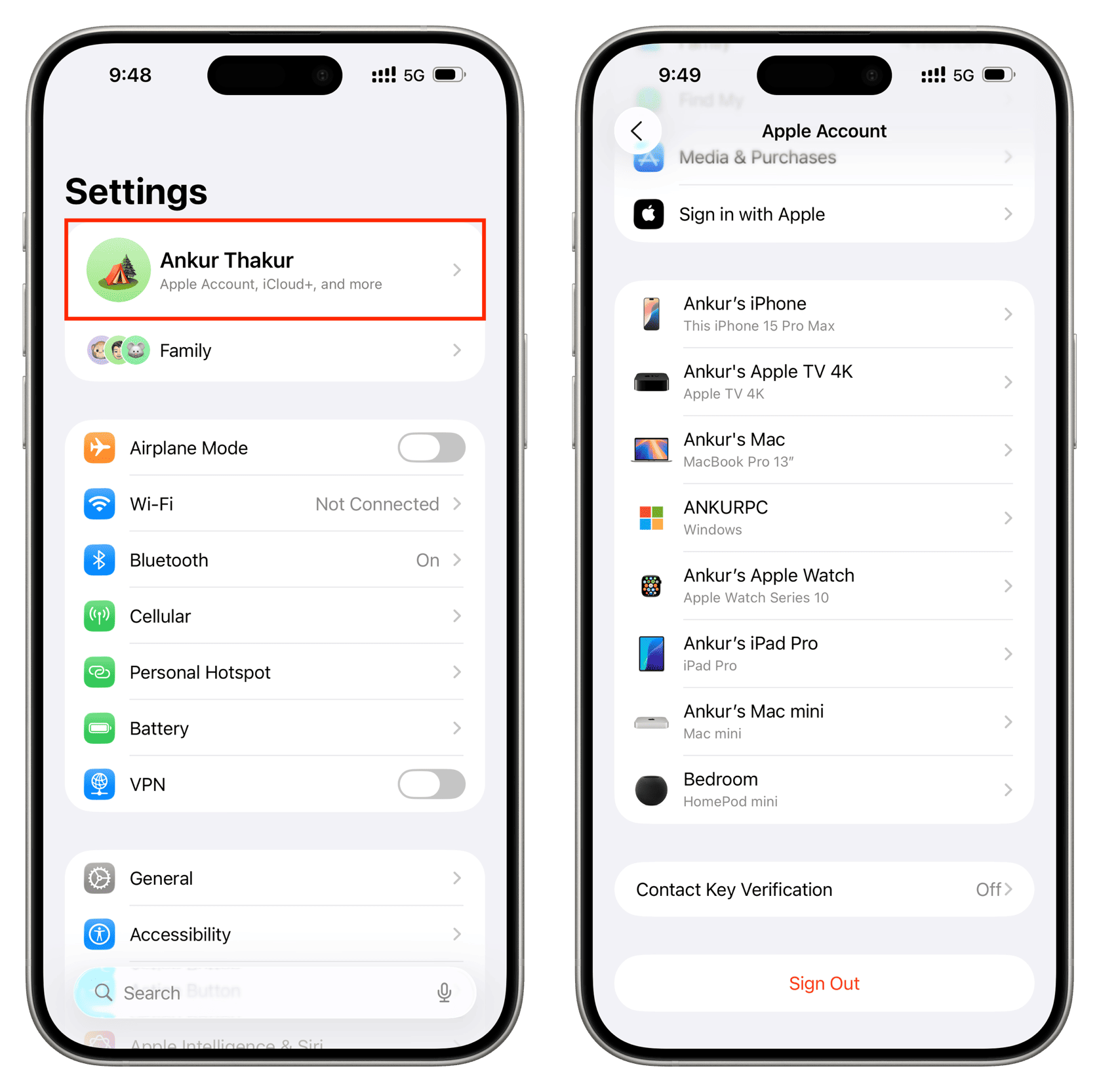 Geräte, die mit einem Apple -Konto verknüpft sind