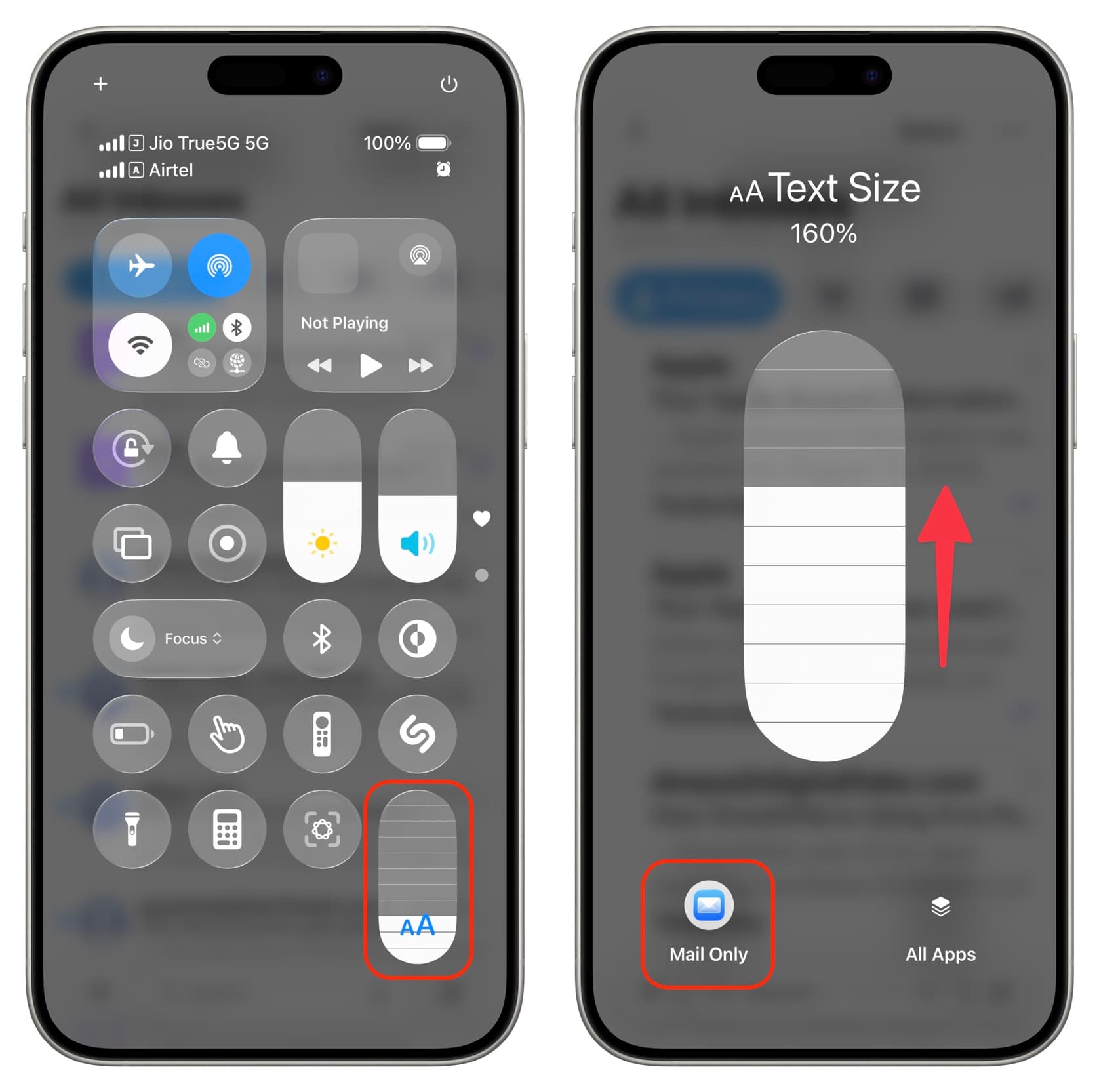 Ändern der Textgröße für die Mail -App auf dem iPhone
