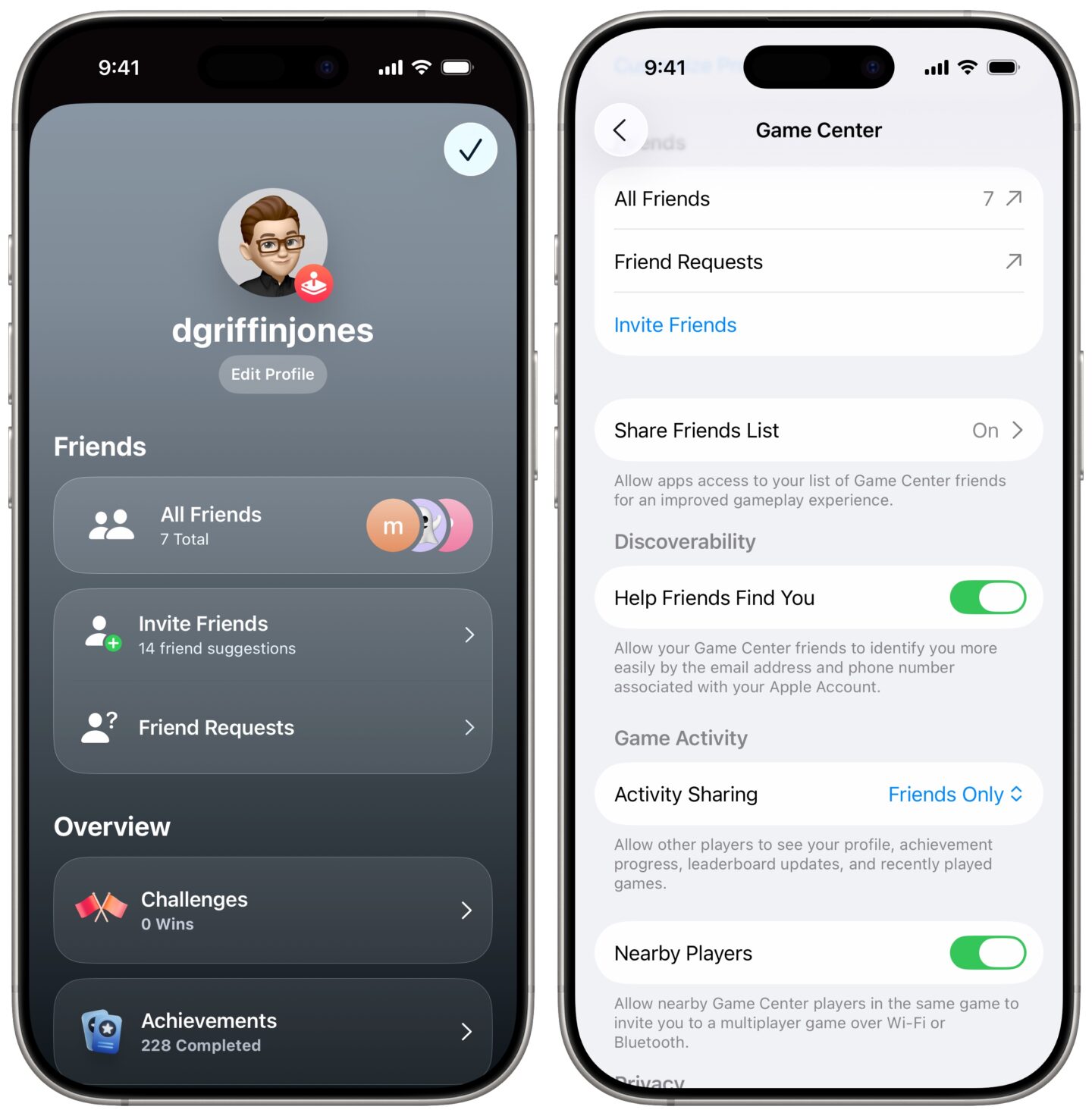 Game Center -Profil Einrichten eines Profils in Apple -Spielen und Einstellungen