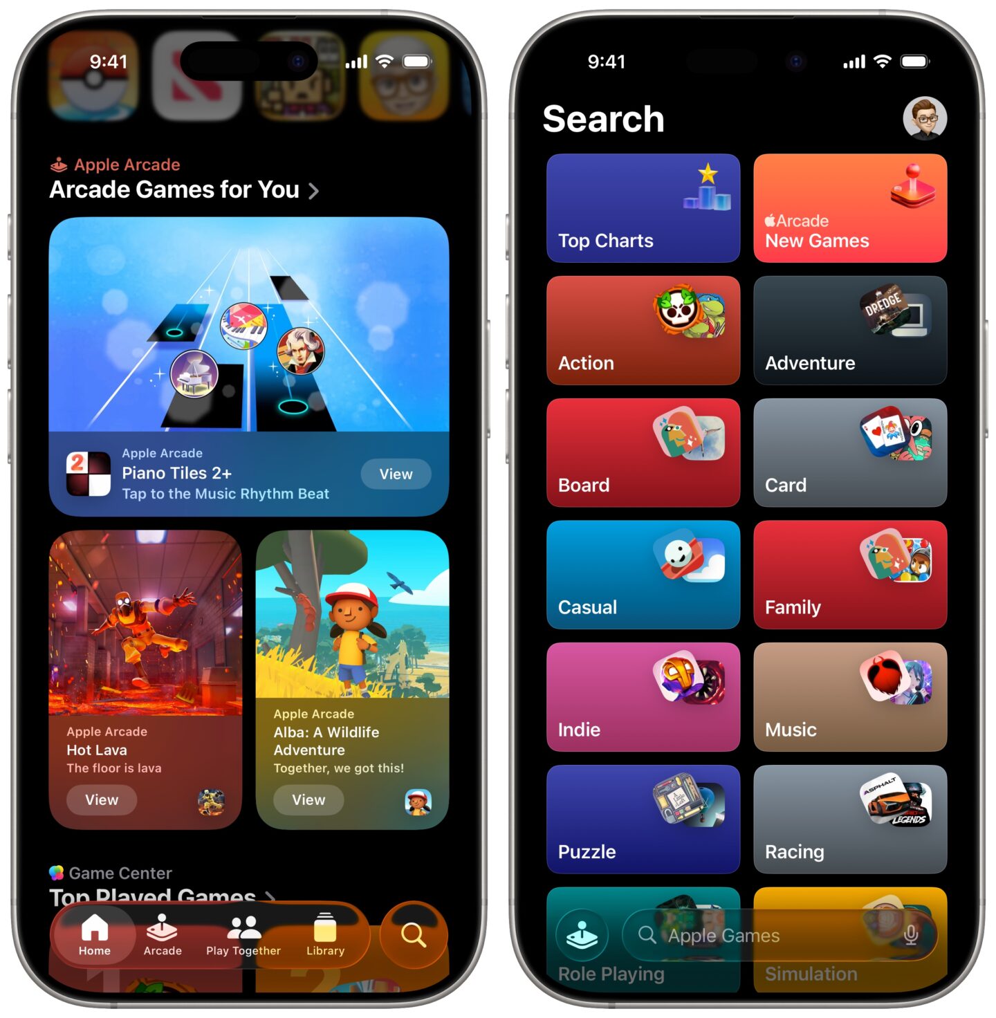 Games App stöbern Die Registerkarten für Heim- und Suche der neuen Spiele -App