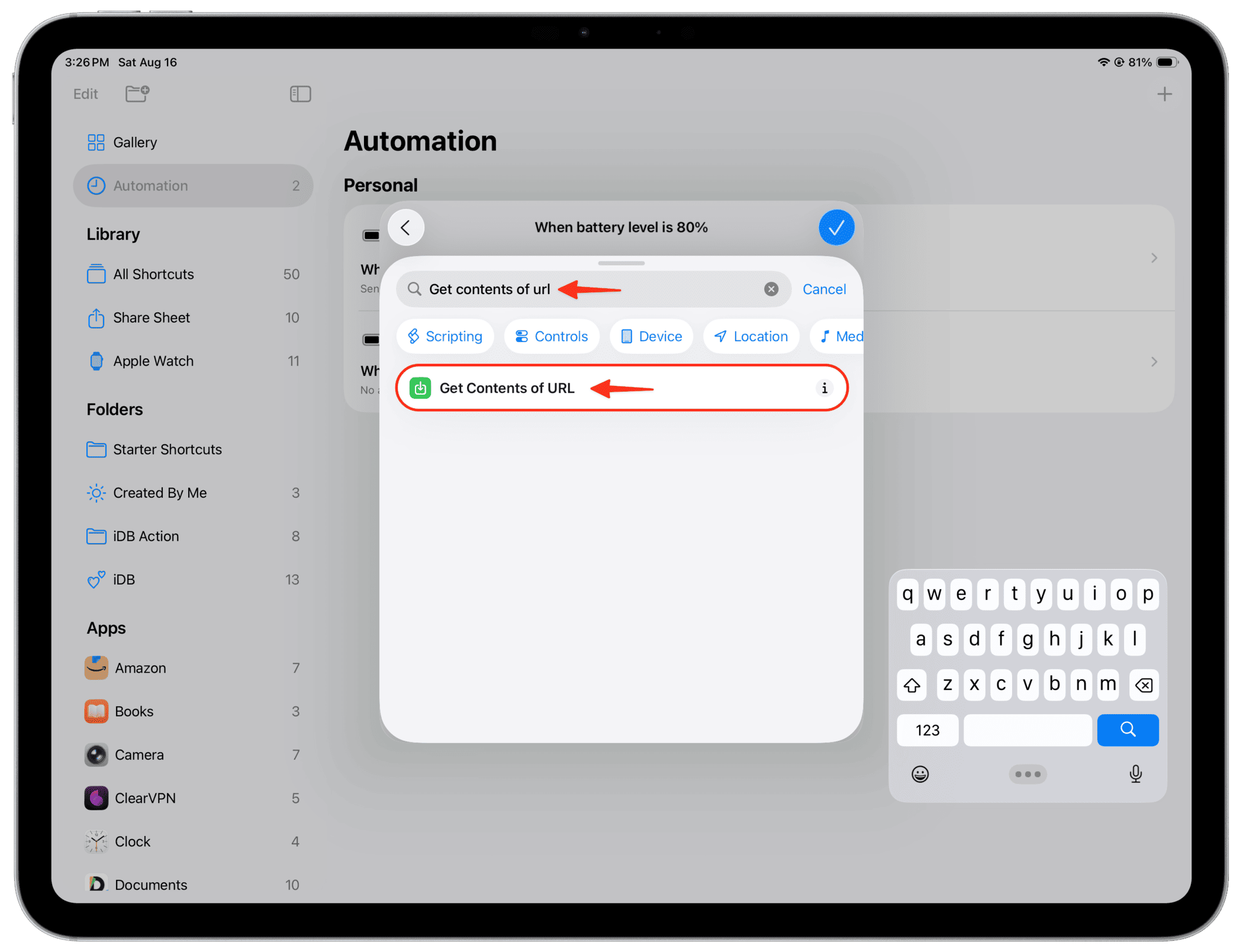 Holen Sie sich den Inhalt der URL für die Automatisierung der iPad -Batterie