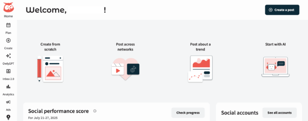 Hootsuite Begrüßungsseitenprotokoll auf das Dashboard