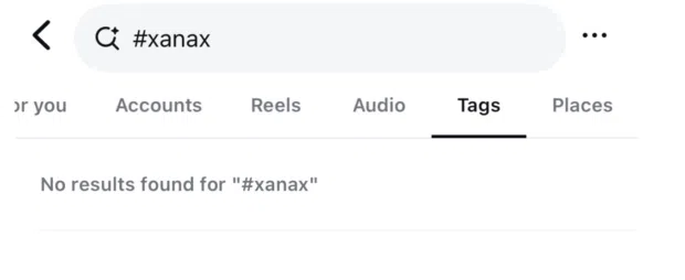 Xanax -Suche auf Instagram Shadowbanned Hashtags