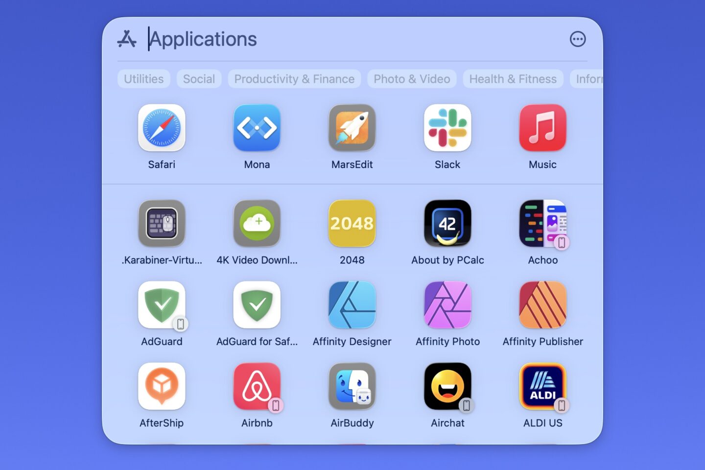 Spotlight Applications Mac screenshot shows applications in Spotlight in macOS 26.