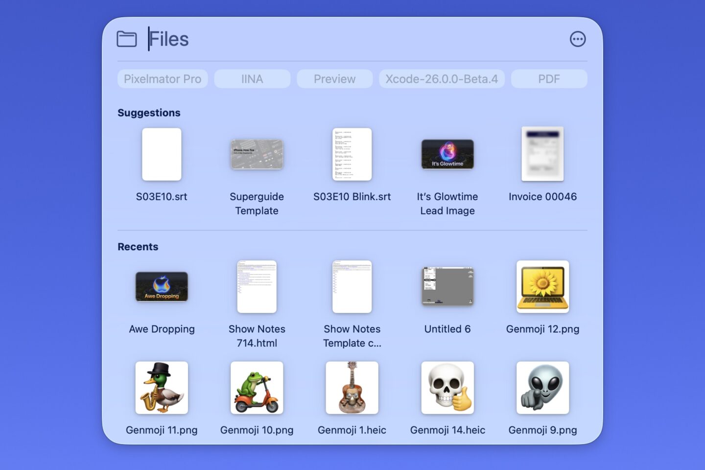 Spotlight Files Mac screenshot showing files in Spotlight in macOS 26