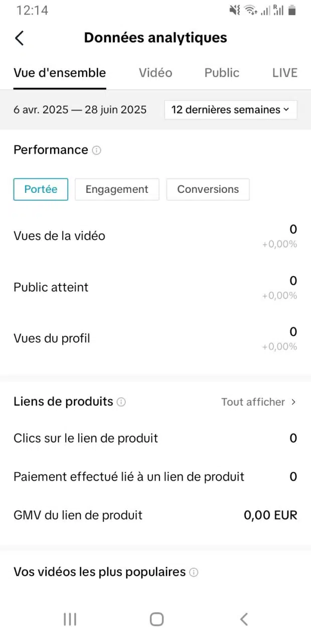 Appuyez Sur le Menü Déroulant Pour Afficher Une Période Différente, Commy Ici Les 12 Dernières Semaines
