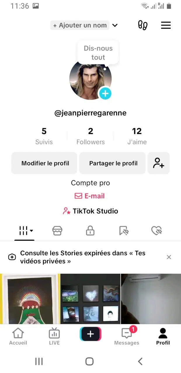 Menü Compte Entreprise situé en haut à droite