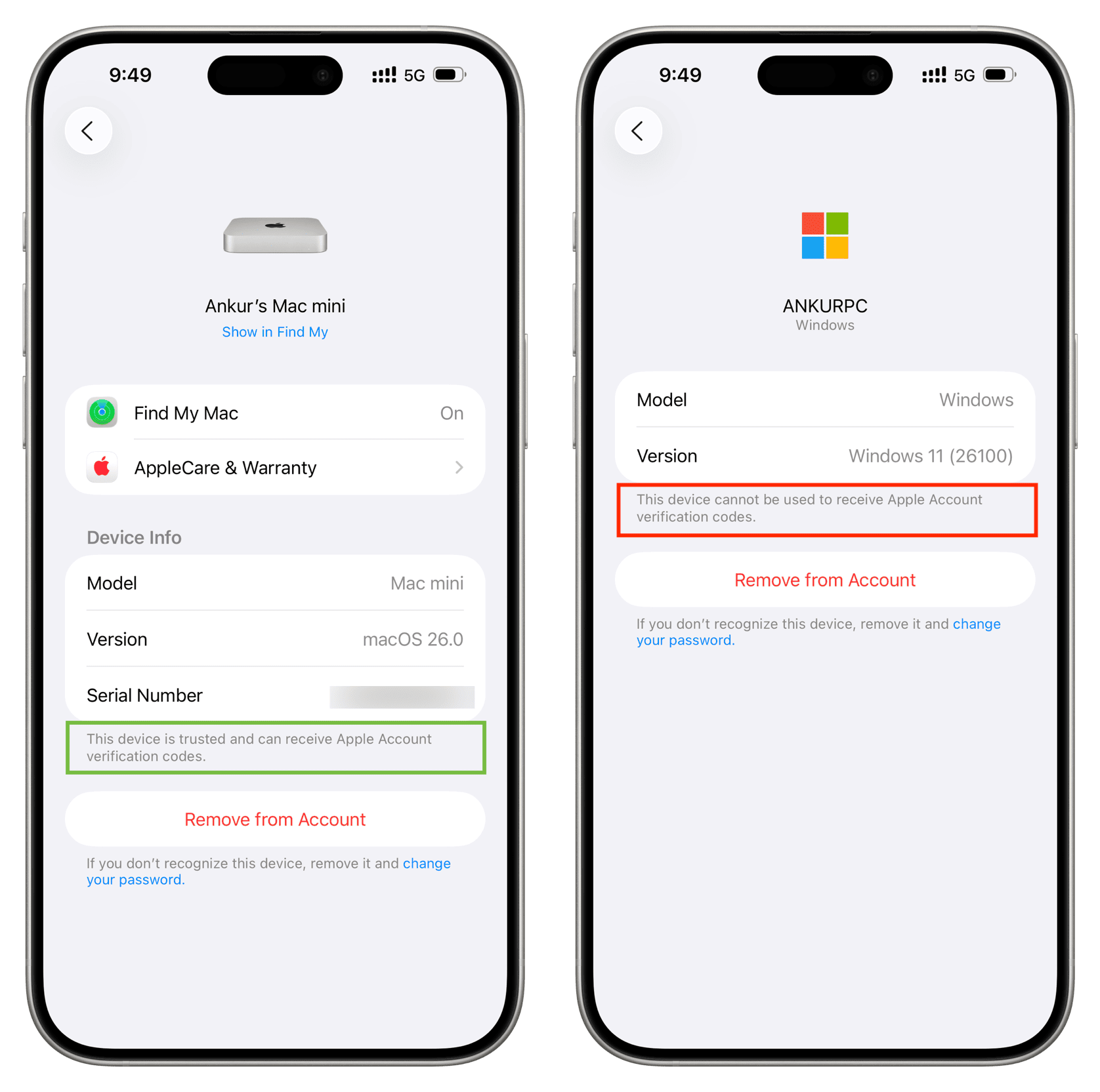 Vertrauenswürdige und nicht vertrauenswürdige Geräte in iPhone-Einstellungen