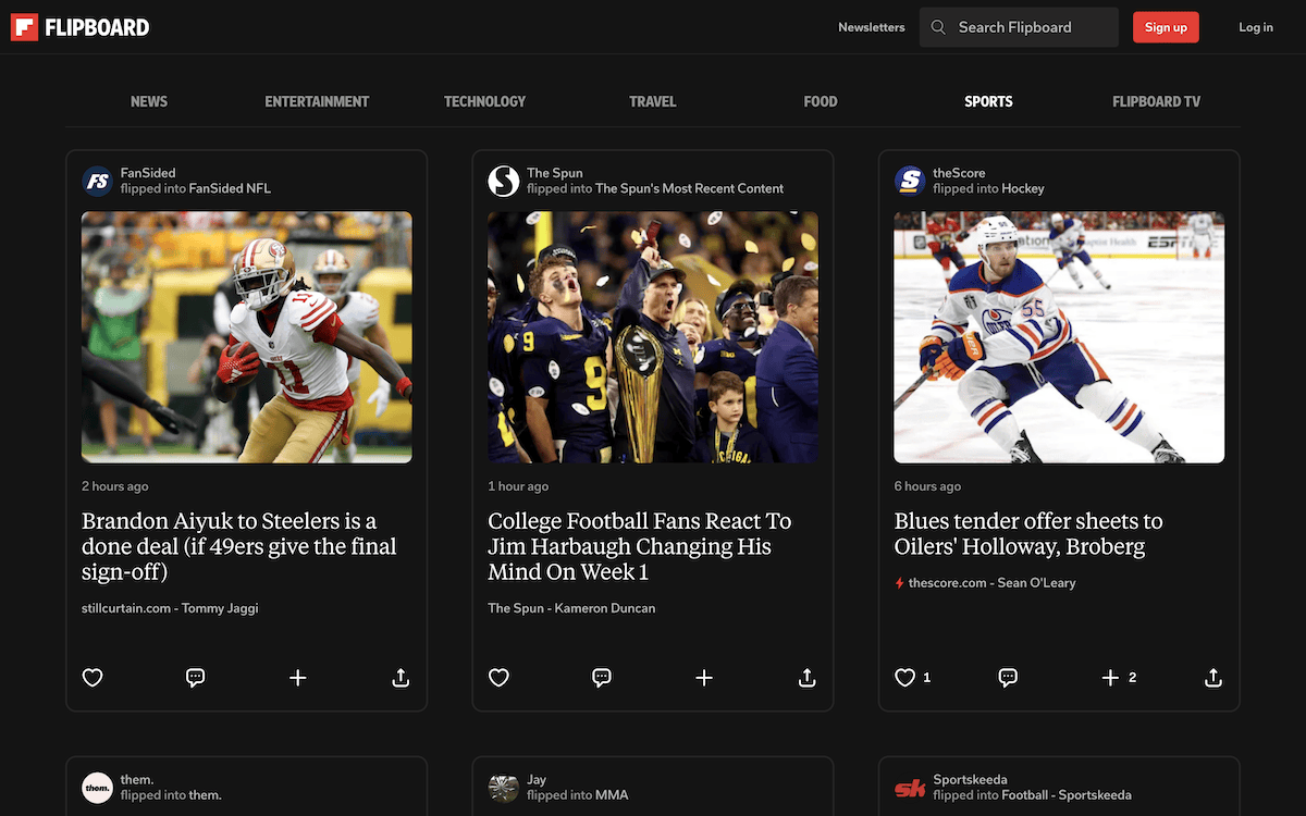 Die Flipboard-Inhalts-Aggregator-Website.