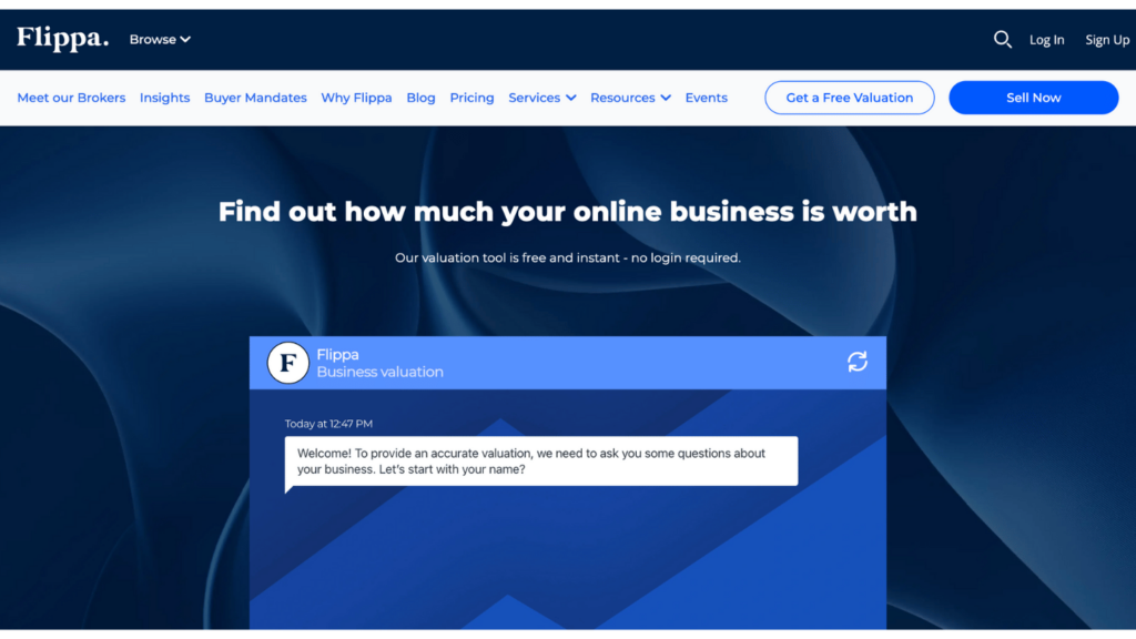 Flippa -Website -Bewertungstool