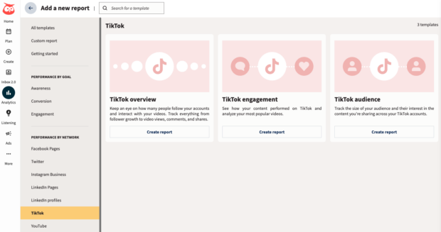 Plantillas de Hootsuite - Barra Lateral Rendimiento Por Métrica: Resume de Interacción y Audiencia de Tiktok