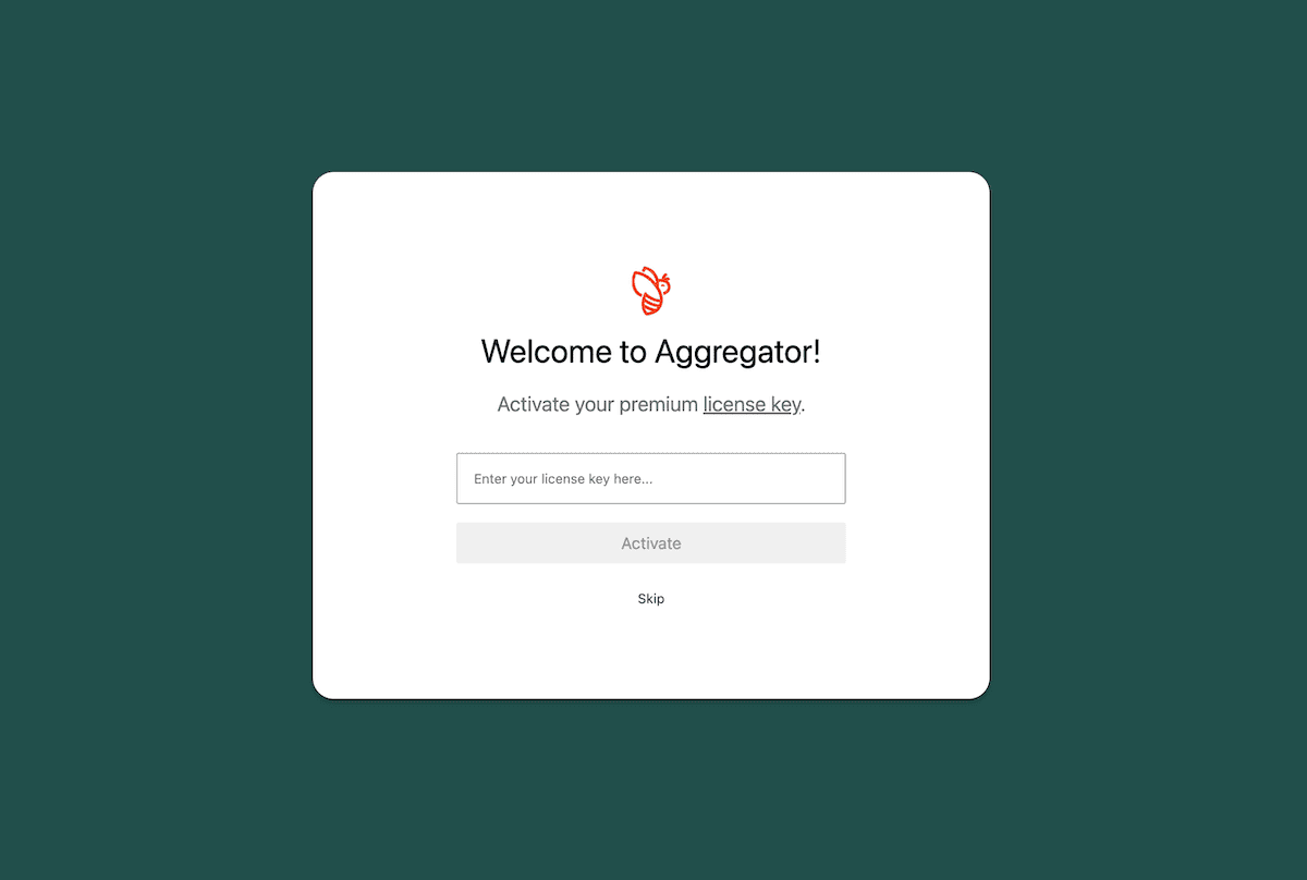 Hinzufügen eines Lizenzschlüssels zum Aggregator.