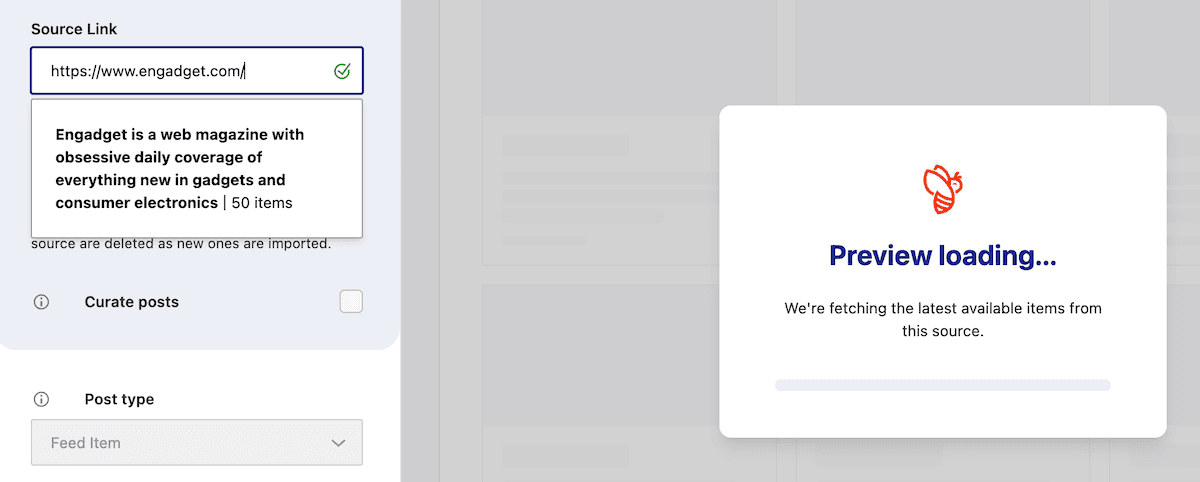 Laden einer Vorschau für eine Website -URL.