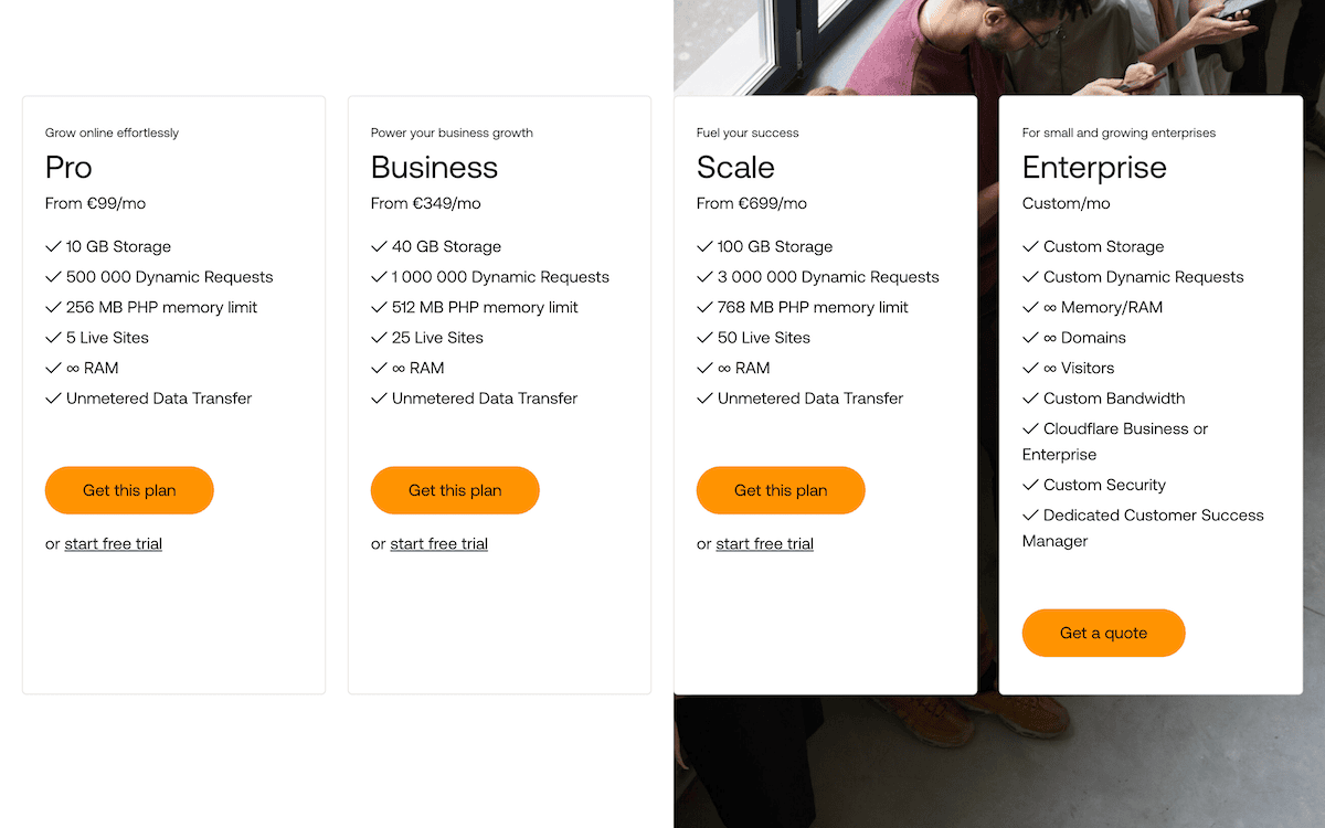 Die Pricing -Seite ServeBolt.
