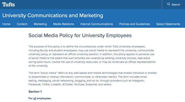 Website der Tufts University zeigt a