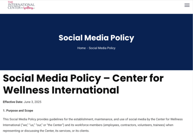 Screenshot der Website von Center for Wellness International mit einem Abschnitt für ihre
