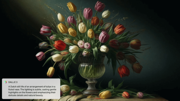 Générateur d'imities Dall-e 3 de Open AI: Tulpes dans un vase