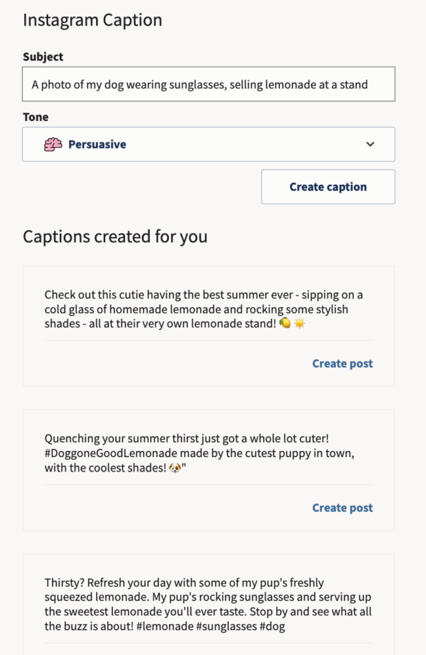 Choix du ton et sujet pour création de légende sur Instagram