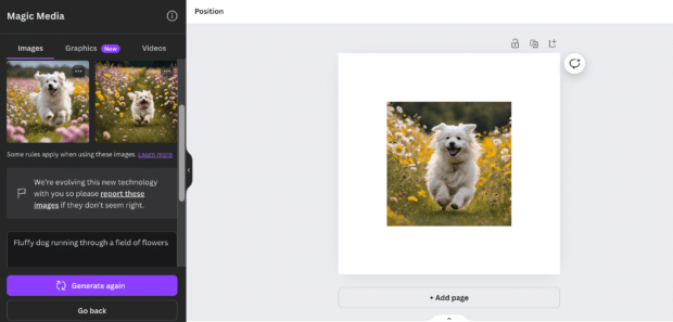 Image de Chien Créée par l'outil Magic Media de canva ai