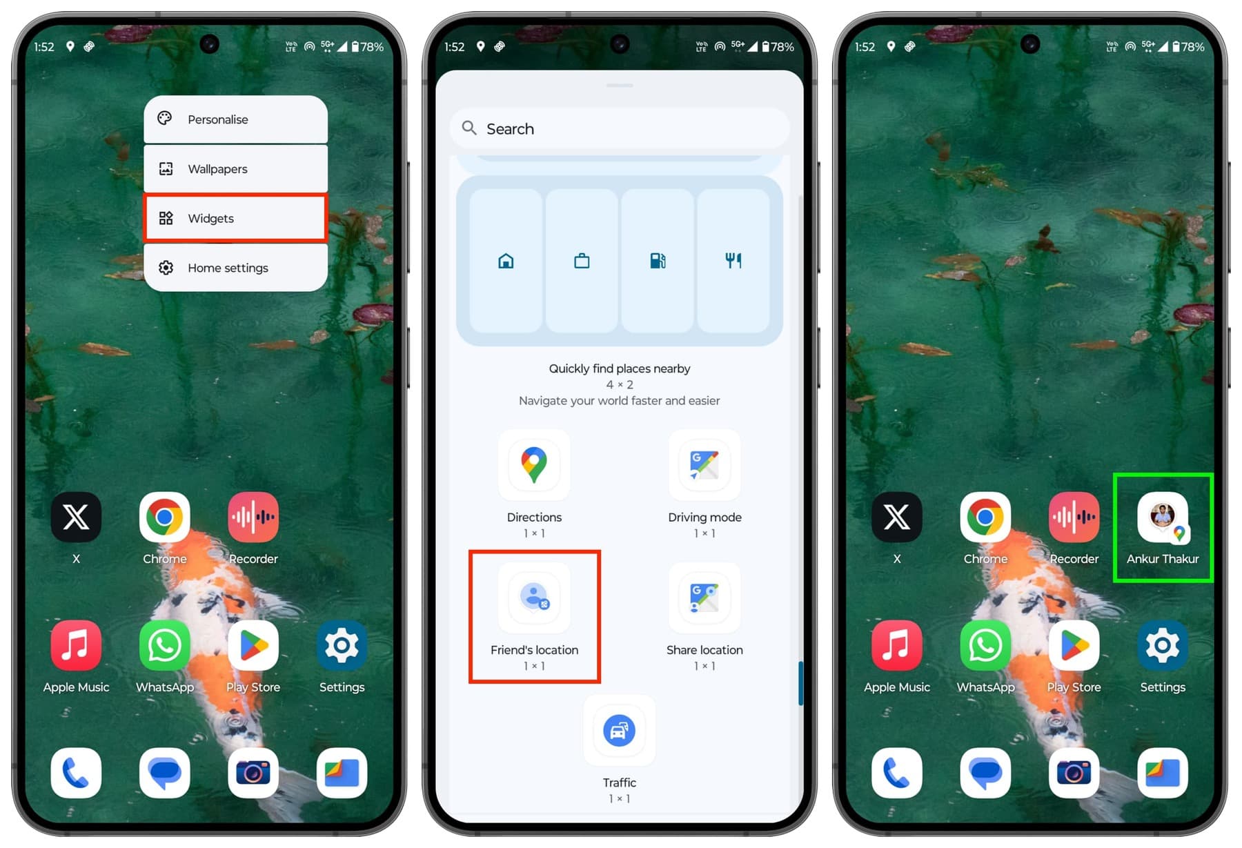 Hinzufügen von Freunden der Freunde zum Android -Telefon -Startbildschirm