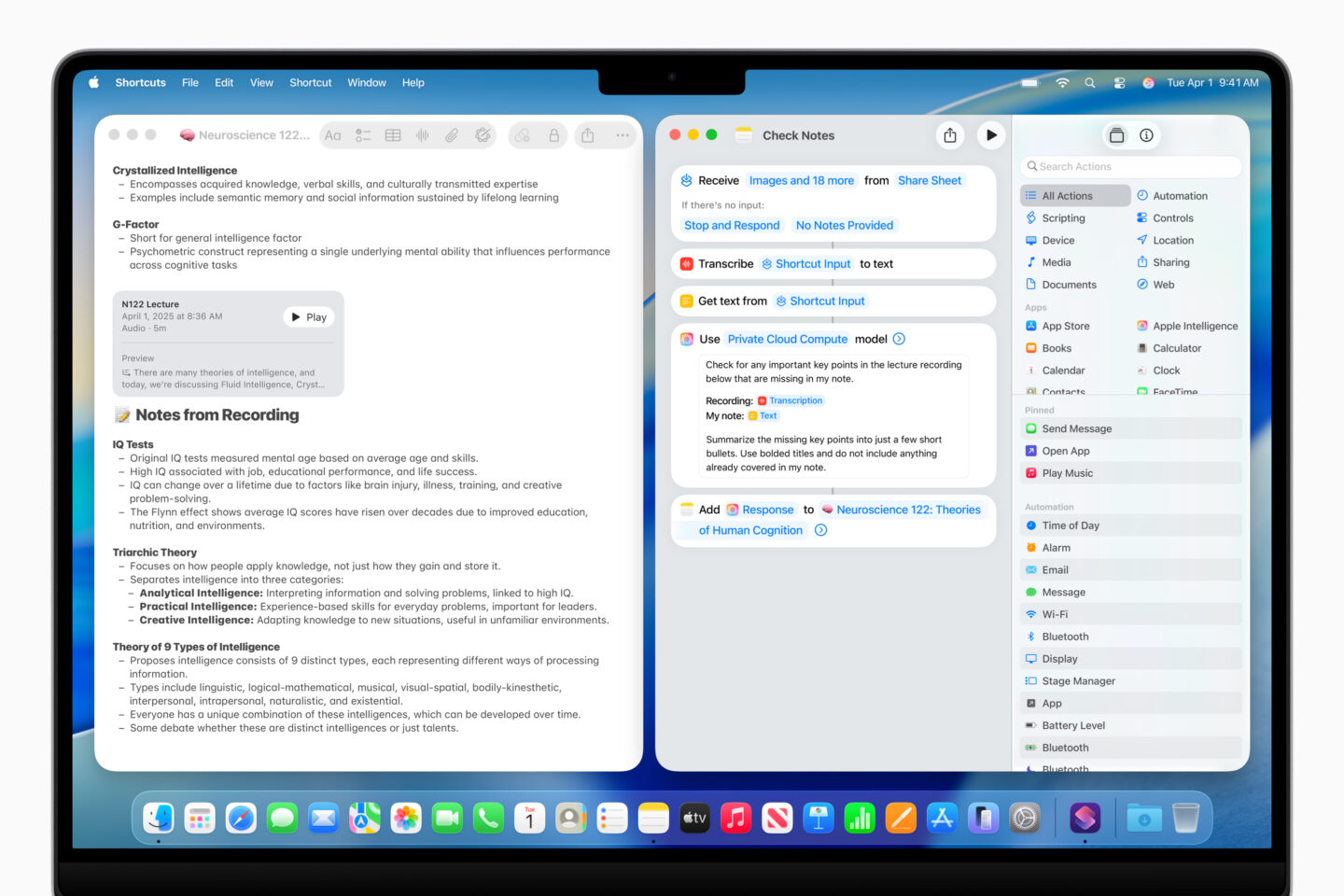 Apple WWDC25 MacOS Tahoe 26 Apple Intelligence Shortcuts Notizen 250609 Aufforderung an Apple Intelligence, Notizen aus einem Transkript auszufüllen.