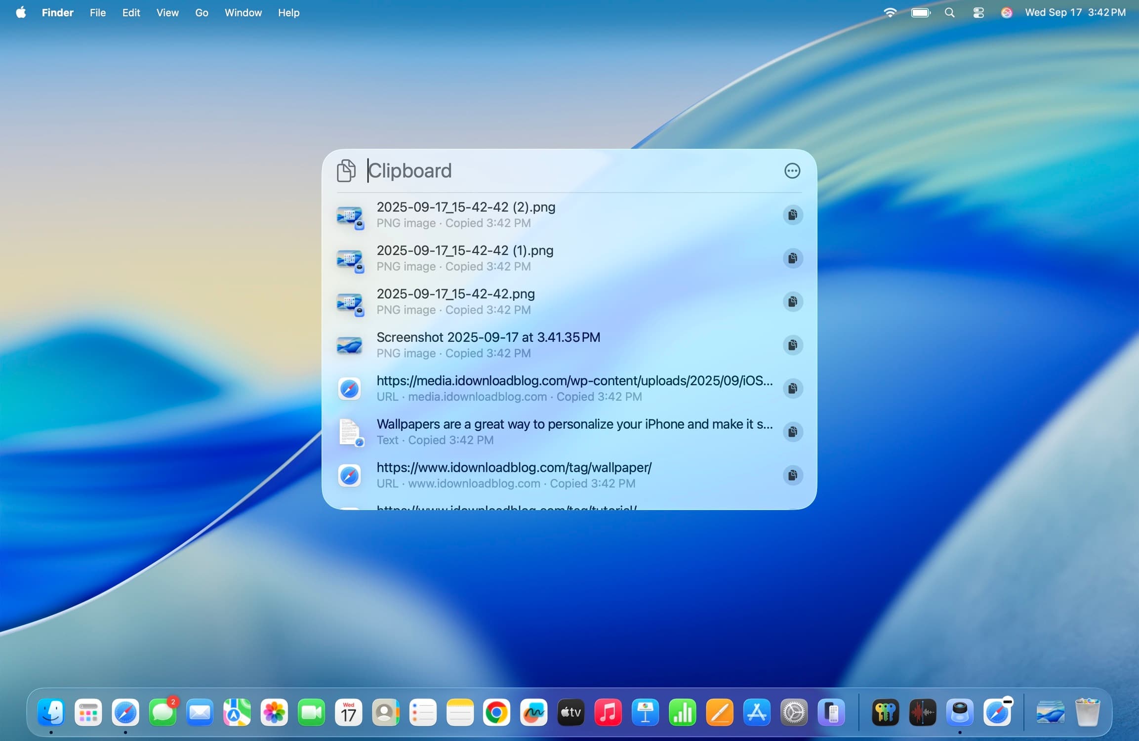 Eingebaute Zwischenablage in Macos Tahoe