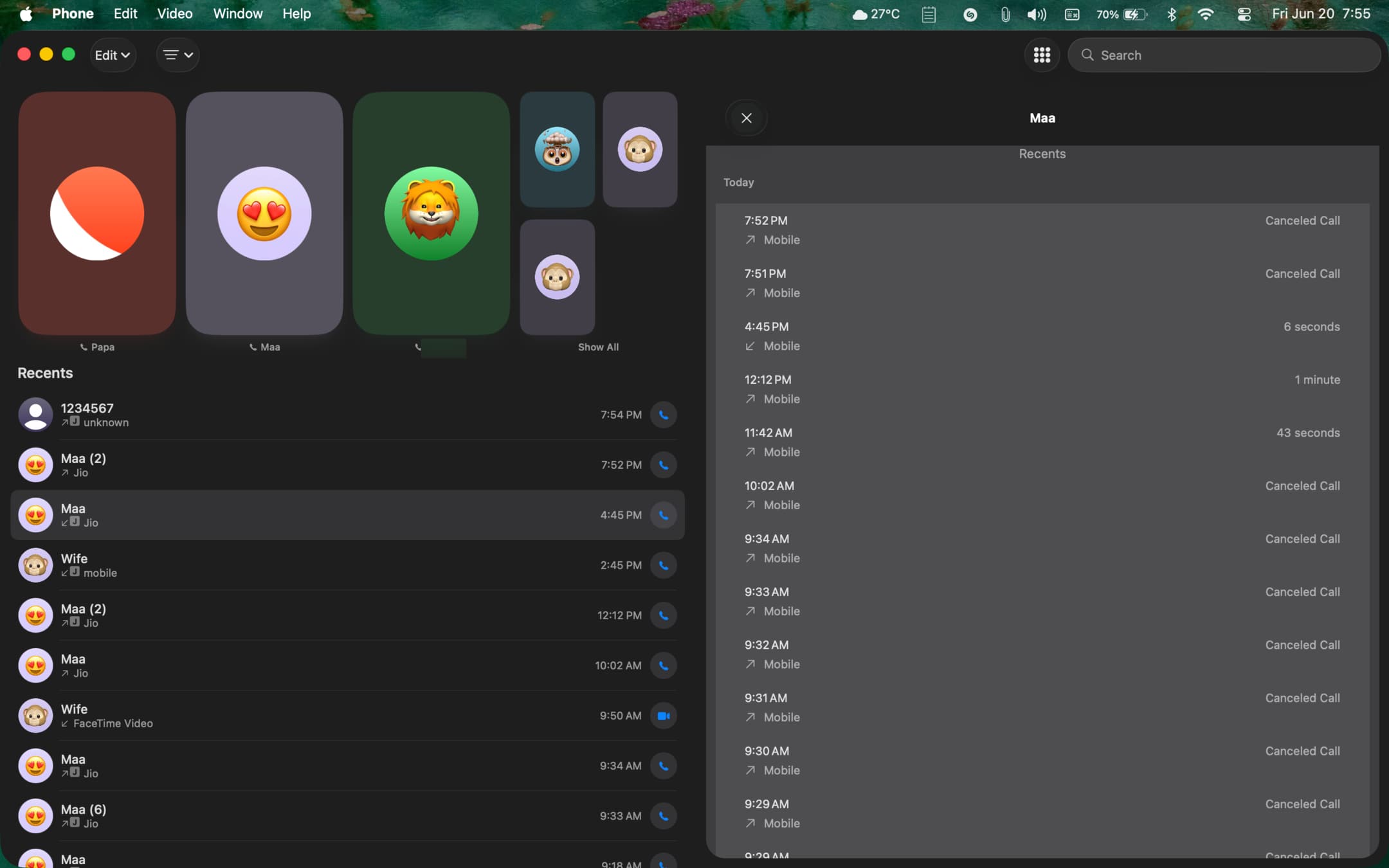 Rufen Sie die Verlauf mit einer Person in der Mac -Telefon -App an