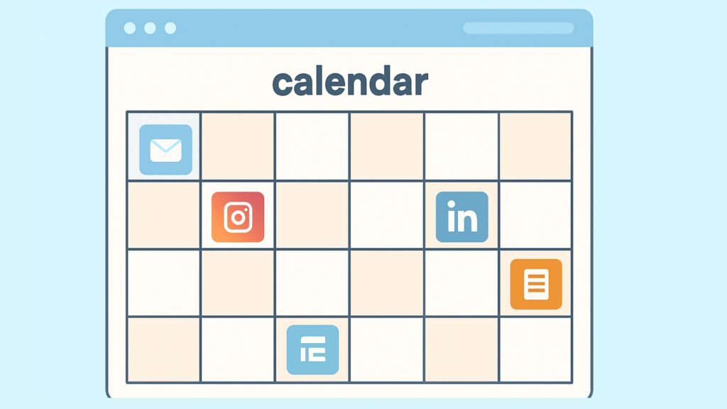 Inhaltsverteilungskalender mit automatisierten Beiträgen, die über E -Mail- und Social -Media -Plattformen geplant sind.