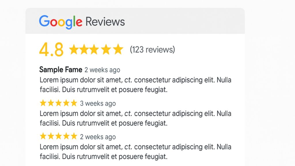 Kundenbewertungen und Sternbewertungen im Google Business Profile, das den Online -Ruf für lokale SEO zeigt.