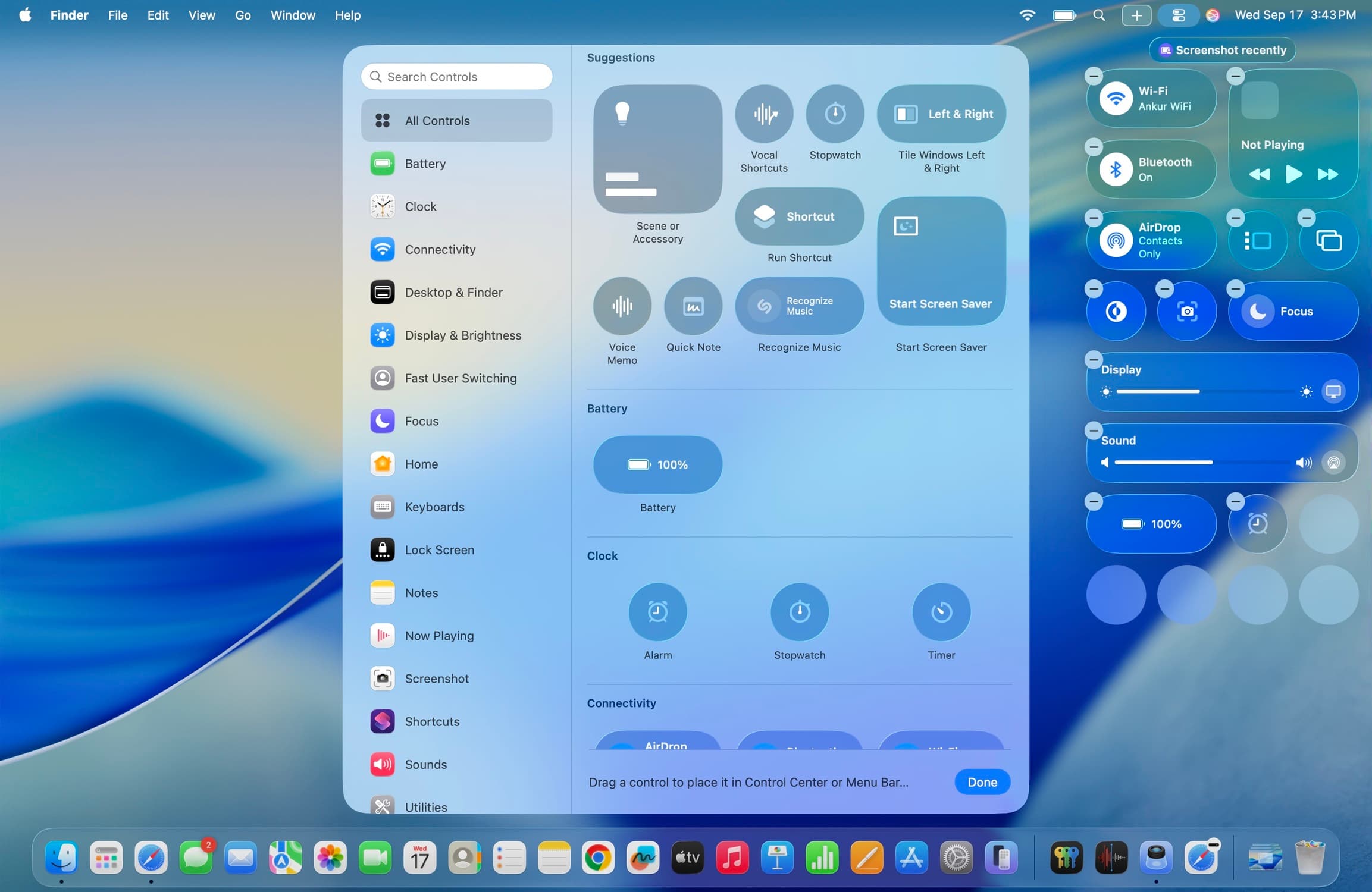 Anpassen des Kontrollzentrums auf MacOS Tahoe
